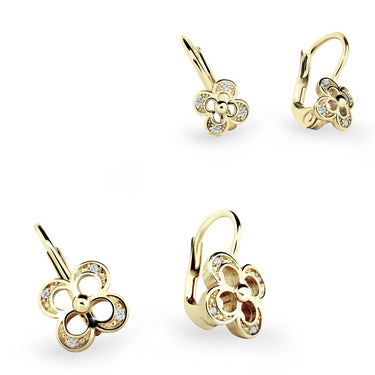 Set dámských a dětských náušnic Danfil 3493/2200, žluté zlato, White, zapínání klapka