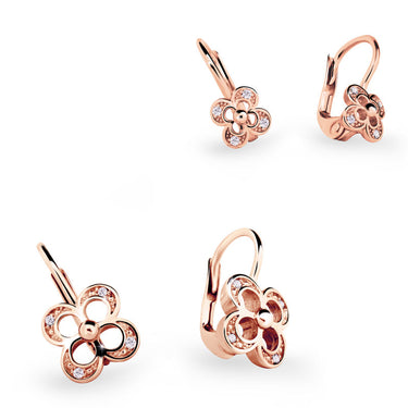 Set dámských a dětských náušnic Danfil 3493/2200, růžové zlato, White, zapínání klapka