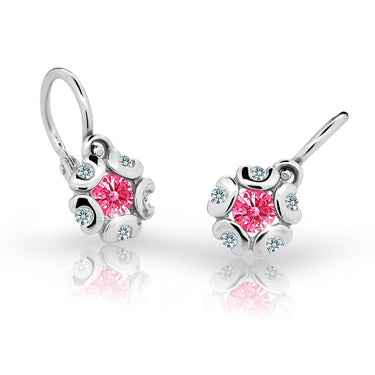 Dětské náušnice Danfil kytičky C2178 z bílého zlata s kamínkem Tcf Red, zapínání brizura