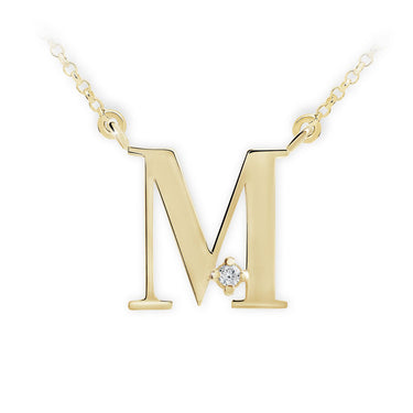 Zlatý dámský náhrdelník DF 4518, písmenko M, žluté zlato, s řetízkem a briliantem