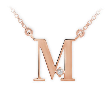Zlatý dámský náhrdelník DF 4518, písmenko M, růžové zlato, s řetízkem a briliantem
