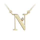 Zlatý dámský náhrdelník DF 4519, písmeno N, žluté zlato, s řetízkem a briliantem