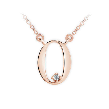Zlatý dámský náhrdelník DF 4520, písmenko O, růžové zlato, s řetízkem a briliantem