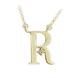 Zlatý dámský náhrdelník DF 4523, písmenko R, žluté zlato, s řetízkem a briliantem