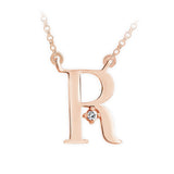 Zlatý dámský náhrdelník DF 4523, písmenko R, růžové zlato, s řetízkem a briliantem