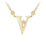Zlatý dámský náhrdelník DF 4527, písmenko V, žluté zlato, s řetízkem a briliantem