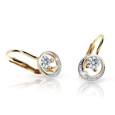 Dětské náušnice Danfil C1997 ze žlutého zlata s kamínky White, zapínání klapka