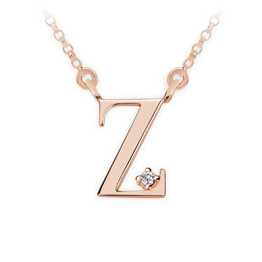 Zlatý dámský náhrdelník DF 4531, písmenko Z, růžové zlato, s řetízkem a briliantem