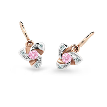 Dětské náušnice Danfil C2203 z růžového zlata s kamínkem Pink, zapínání brizura