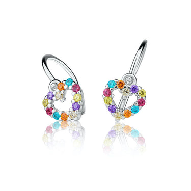 Dětské duhové náušnice Danfil srdíčka C2157 z bílého zlata, zapínání brizura
