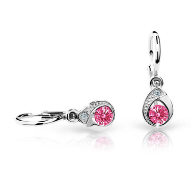 Dětské náušnice Danfil kapky C1898 z bílého zlata s kamínkem Tcf Red, zapínání brizura