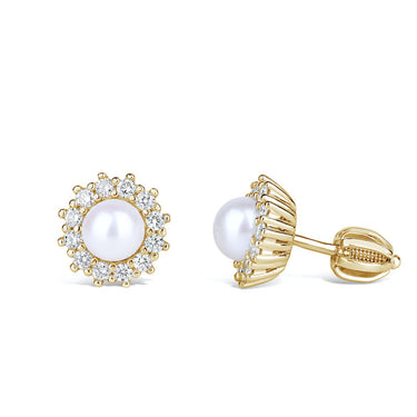 Zlaté dámské náušnice DF 4302, sladkovodní perla, žluté zlato