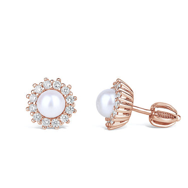 Zlaté dámské náušnice DF 4302, sladkovodní perla, růžové zlato