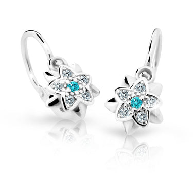 Dětské náušnice Danfil kytičky C2210 z bílého zlata s kamínkem Mint Green, zapínání brizura