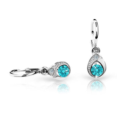 Dětské náušnice Danfil kapky C1898 z bílého zlata s kamínkem Mint Green, zapínání brizura