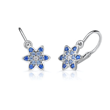Dětské duhové náušnice Danfil hvězdičky C2206 z bílého zlata s bílými a modrými kamínky, zapínání brizura