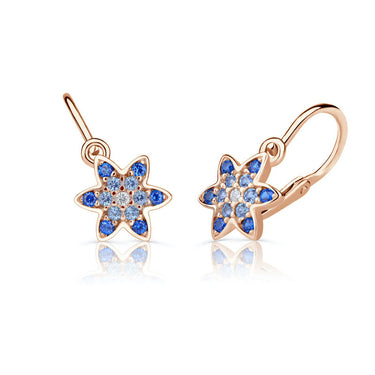 Dětské duhové náušnice Danfil hvězdičky C2206 z růžového zlata s bílými a modrými kamínky, zapínání brizura