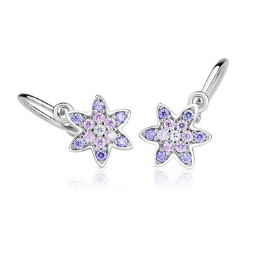 Dětské duhové náušnice Danfil hvězdičky C2206 z bílého zlata s bílými, růžovými a fialovými kamínky, zapínání brizura