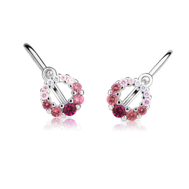 Dětské duhové náušnice Danfil C2154 z bílého zlata s bílými, růžovými a červenými kamínky, zapínání brizura