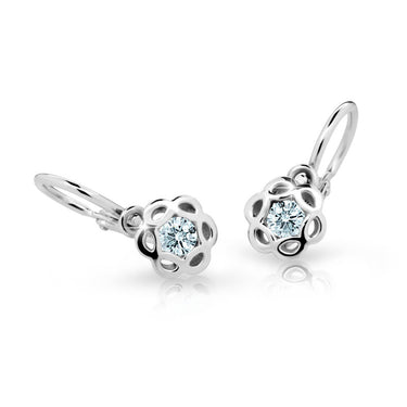 Dětské náušnice Danfil kytičky C2179 z bílého zlata s kamínkem White, zapínání brizura