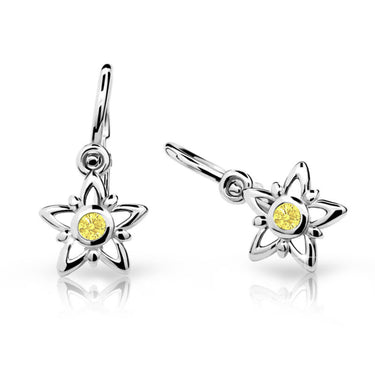 Dětské náušnice Danfil hvězdičky C1996 z bílého zlata s kamínkem Yellow, zapínání brizura