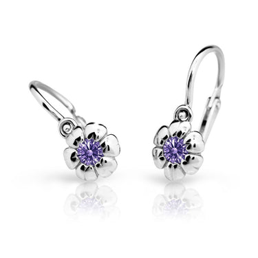 Dětské náušnice Danfil kytičky C2151 z bílého zlata s kamínkem Amethyst, zapínání brizura