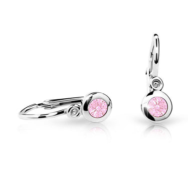 Dětské náušnice Danfil C1537 z bílého zlata s kamínkem Pink, zapínání brizura