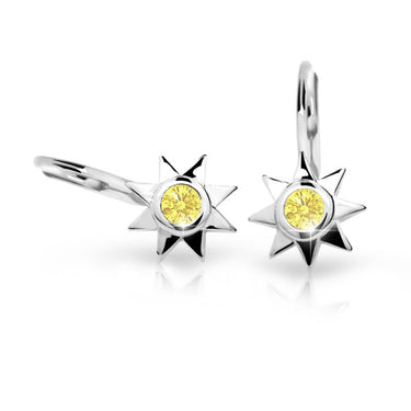 Dětské náušnice Danfil hvězdičky C1995 z bílého zlata s kamínkem Yellow, zapínání klapka