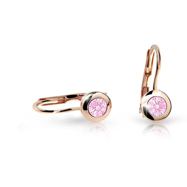 Dětské náušnice Danfil C1537 z růžového zlata s kamínkem Pink, zapínání klapka