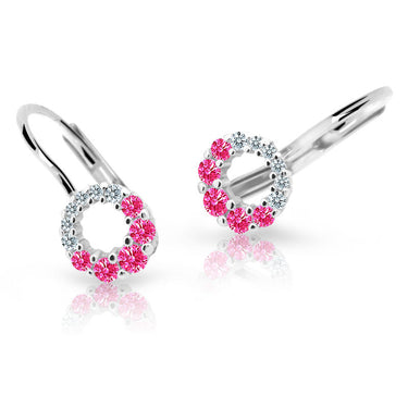 Dětské náušnice Danfil C2154 z bílého zlata s kamínky Tcf Red, zapínání klapka