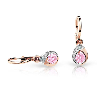 Dětské náušnice Danfil kapky C1898 z růžového zlata s kamínkem Pink, zapínání brizura
