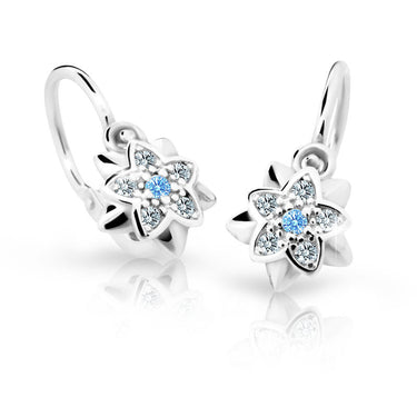 Dětské náušnice Danfil kytičky C2210 z bílého zlata s kamínkem Arctic Blue, zapínání brizura
