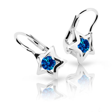 Dětské náušnice Danfil hvězdičky C1942 z bílého zlata s kamínkem Dark Blue, zapínání klapka