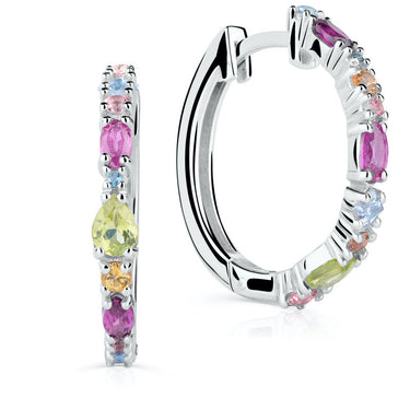 Zlaté dámské náušnice DF 4930, barevné kameny, bílé zlato