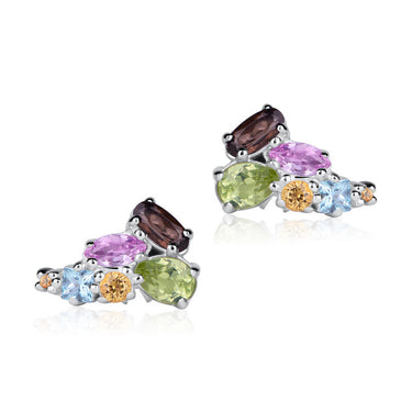 Zlaté dámské náušnice DF 4942, barevné kameny, bílé zlato