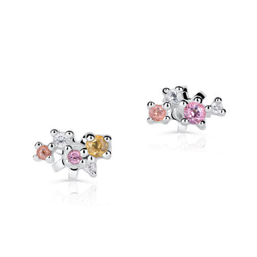 Zlaté dámské náušnice DF 5038, barevné kameny, bílé zlato