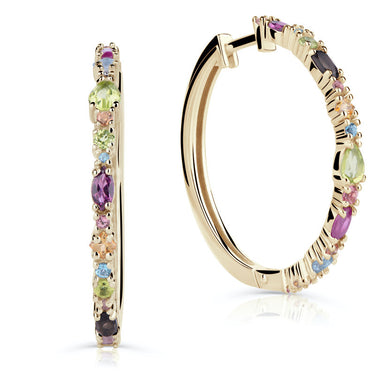 Zlaté dámské náušnice DF 4931, barevné kameny, žluté zlato