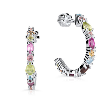 Zlaté dámské náušnice DF 4943, barevné kameny, bílé zlato