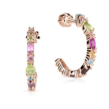 Zlaté dámské náušnice DF 4943, barevné kameny, růžové zlato