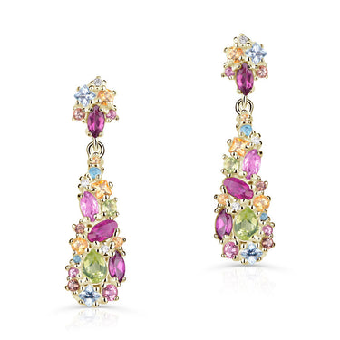 Zlaté dámské náušnice DF 4944, barevné kameny, žluté zlato