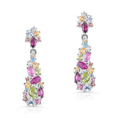 Zlaté dámské náušnice DF 4944,  barevné kameny, bílé zlato