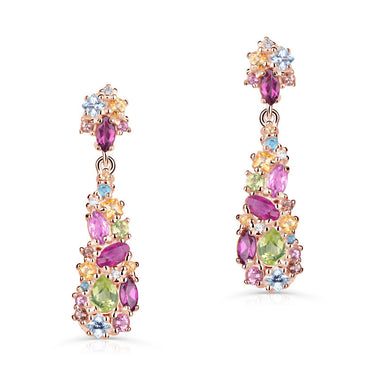 Zlaté dámské náušnice DF 4944, barevné kameny, růžové zlato