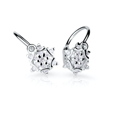 Dětské náušnice Danfil vločky C5128 z bílého zlata s kamínky White, zapínání brizura