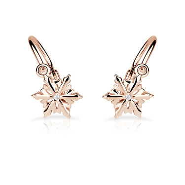 Dětské náušnice Danfil vločky C5127 z růžového zlata s kamínky White, zapínání brizura