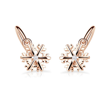 Dětské náušnice Danfil vločky C5129 z růžového zlata s kamínky White, zapínání brizura