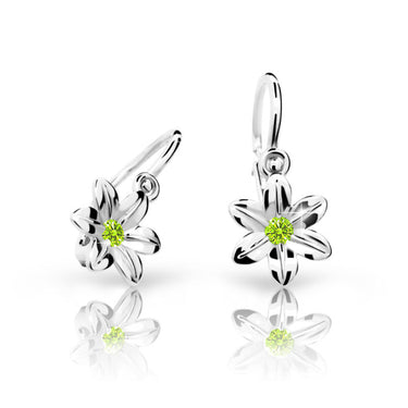 Dětské náušnice Danfil kytičky C1993 z bílého zlata s kamínkem Peridot Green, zapínání brizura