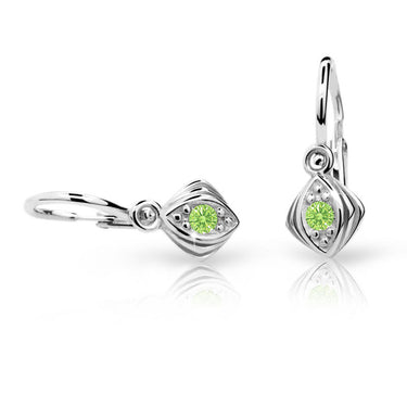 Dětské náušnice Danfil C1897 z bílého zlata s kamínkem Peridot Green, zapínání brizura