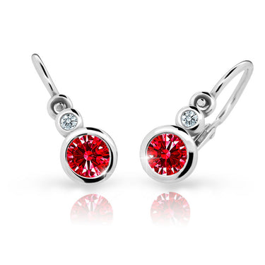 Dětské náušnice Danfil C1984 z bílého zlata s kamínkem Ruby Dark, zapínání brizura