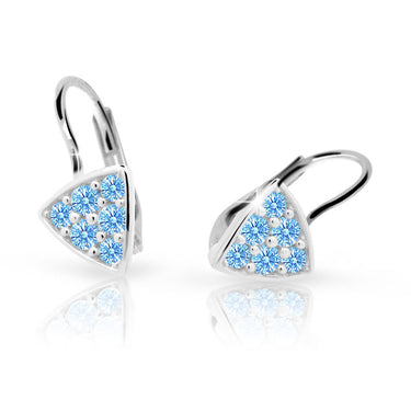 Dětské náušnice Danfil C2207 z bílého zlata s kamínky Arctic Blue, zapínání klapka