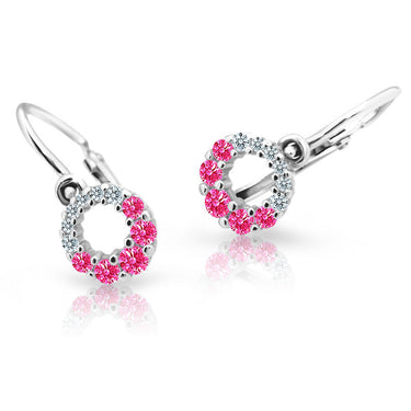 Dětské náušnice Danfil C2154 z bílého zlata s kamínky Tcf Red, zapínání brizura